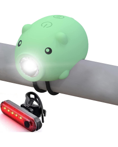 Aranyos malacos kerékpárlámpa szett dudával és hátsó lámpával, USB-C-vel újratölthető
